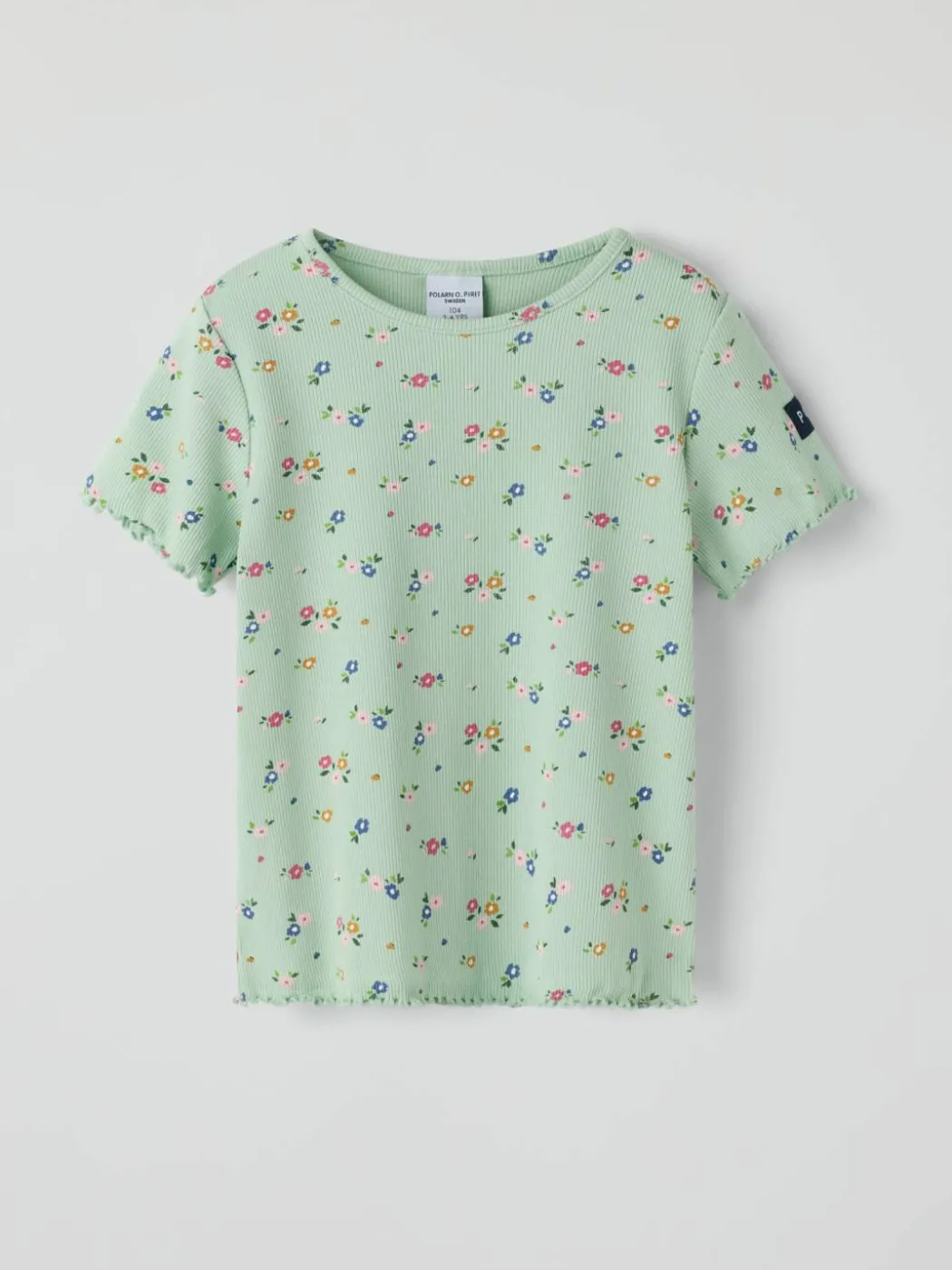 Ribbestrikket T-shirt blomster